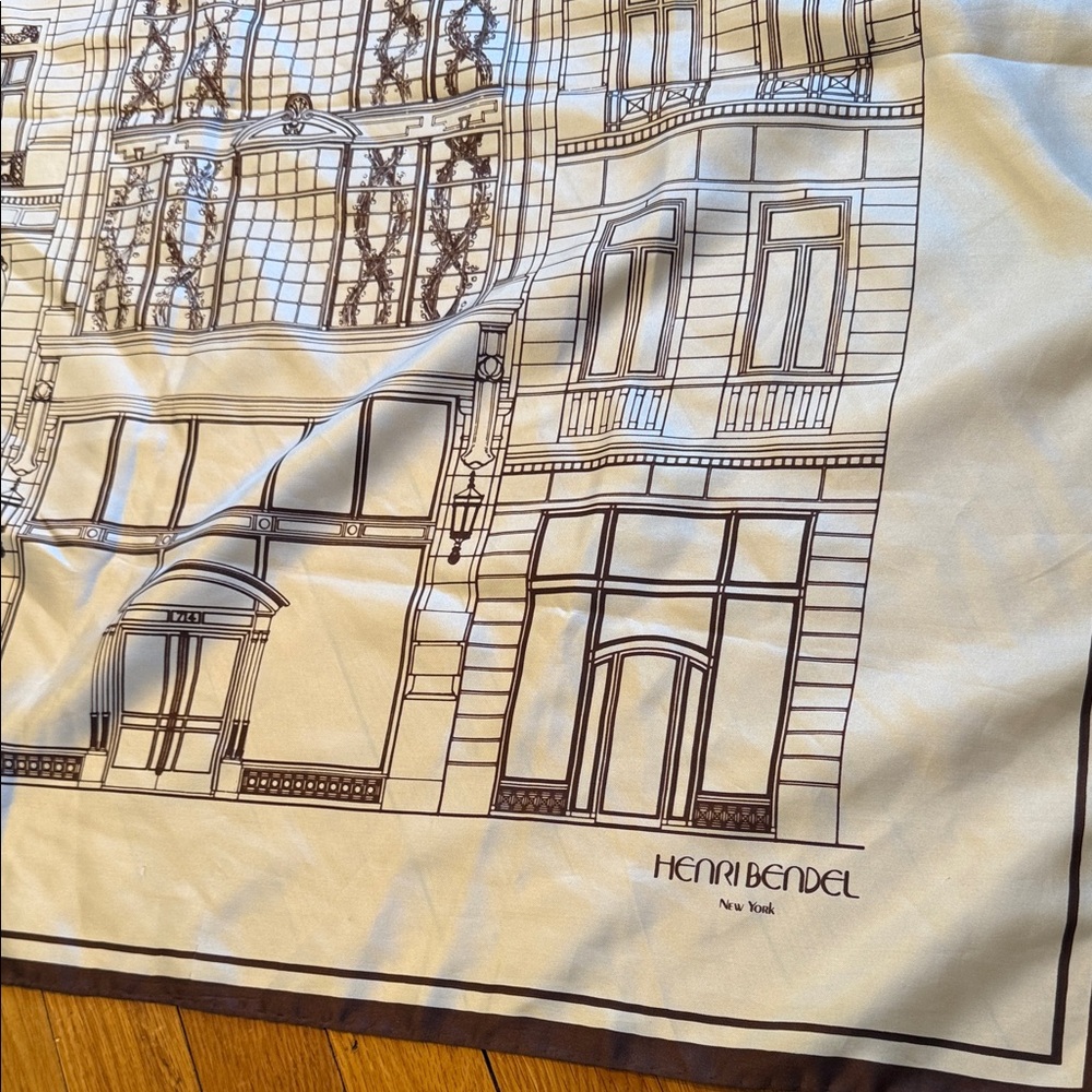Henri Bendel Cream and Brown Architectural Print Scarf